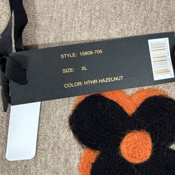 AAEDA Hazelnut Tan Dolma Sleeve Sweater Floral Accents  Pullover - Picture 12 of 12